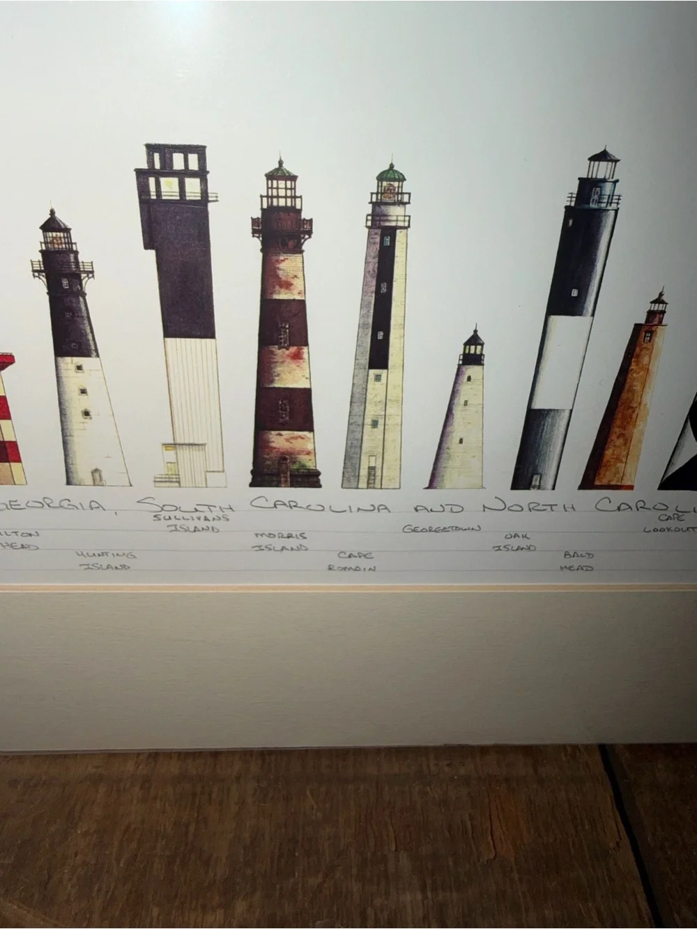 Framed Lighthouse Painting Print Cream Mat - NC SC and Georgia Lights Artwork